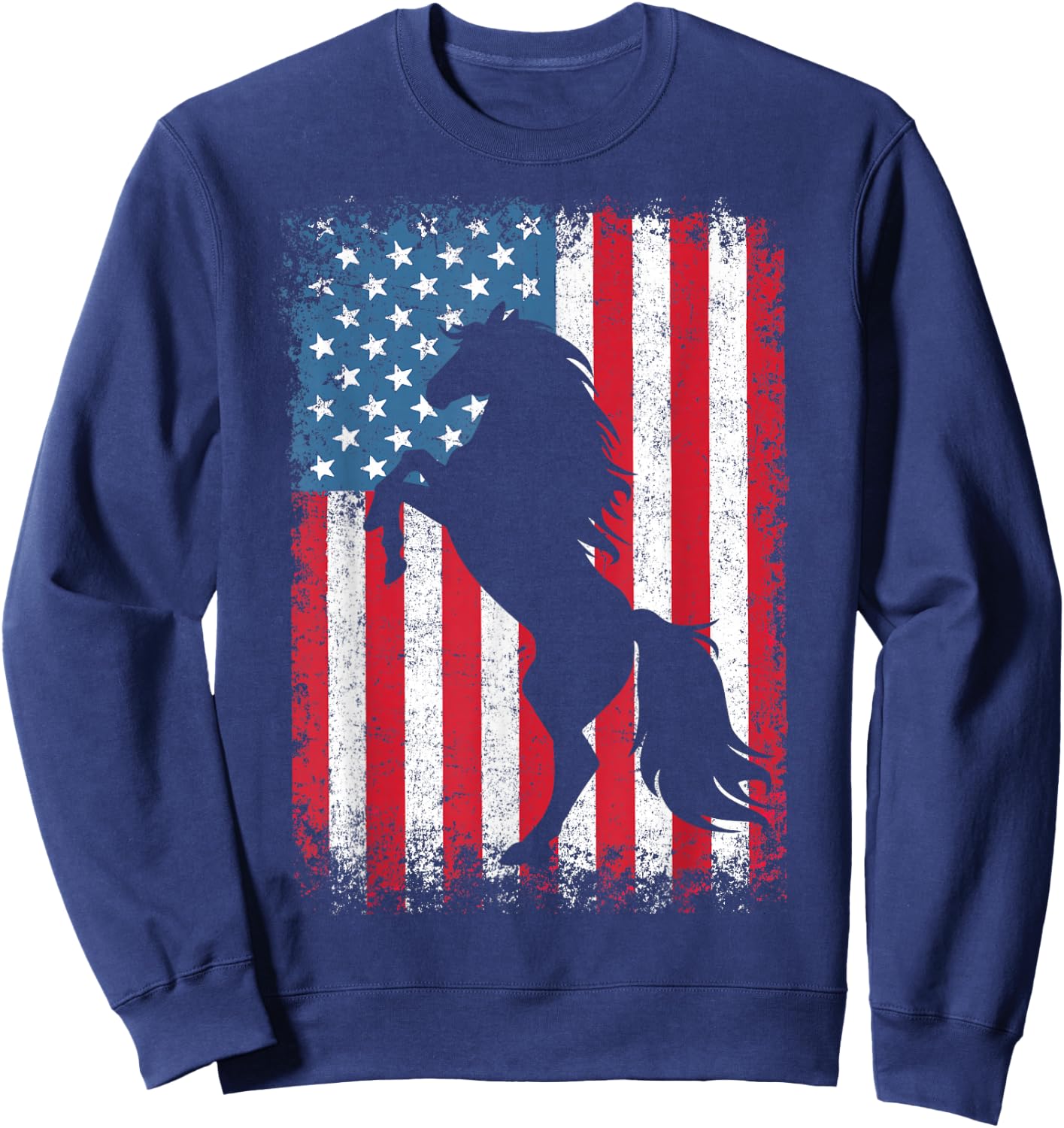 Horse American Flag USA 4th of July Men Women Boys Girls Sweatshirt - Sweatshirt | Navy