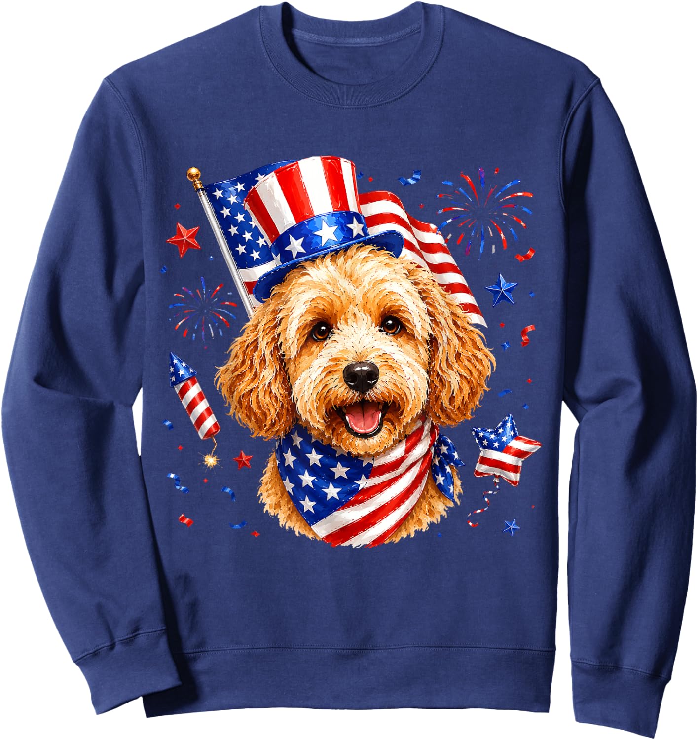 Cute Goldendoodle US American Flag 4th of July Men Women Kid Sweatshirt - Sweatshirt | Navy