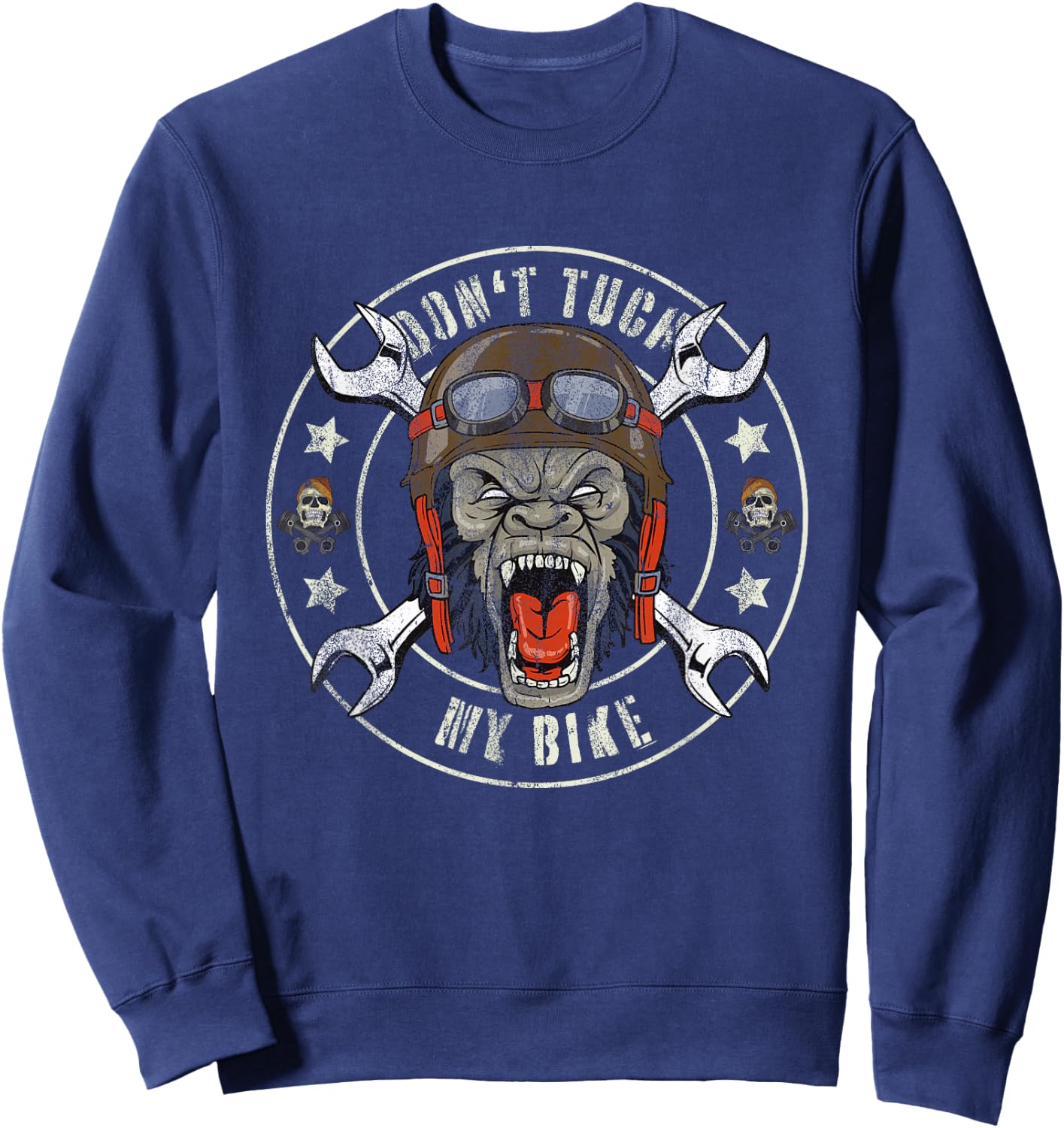 Don't Tuch My Bike Gorilla and Wrenches Biker Mechanic Sweatshirt - Sweatshirt | Navy