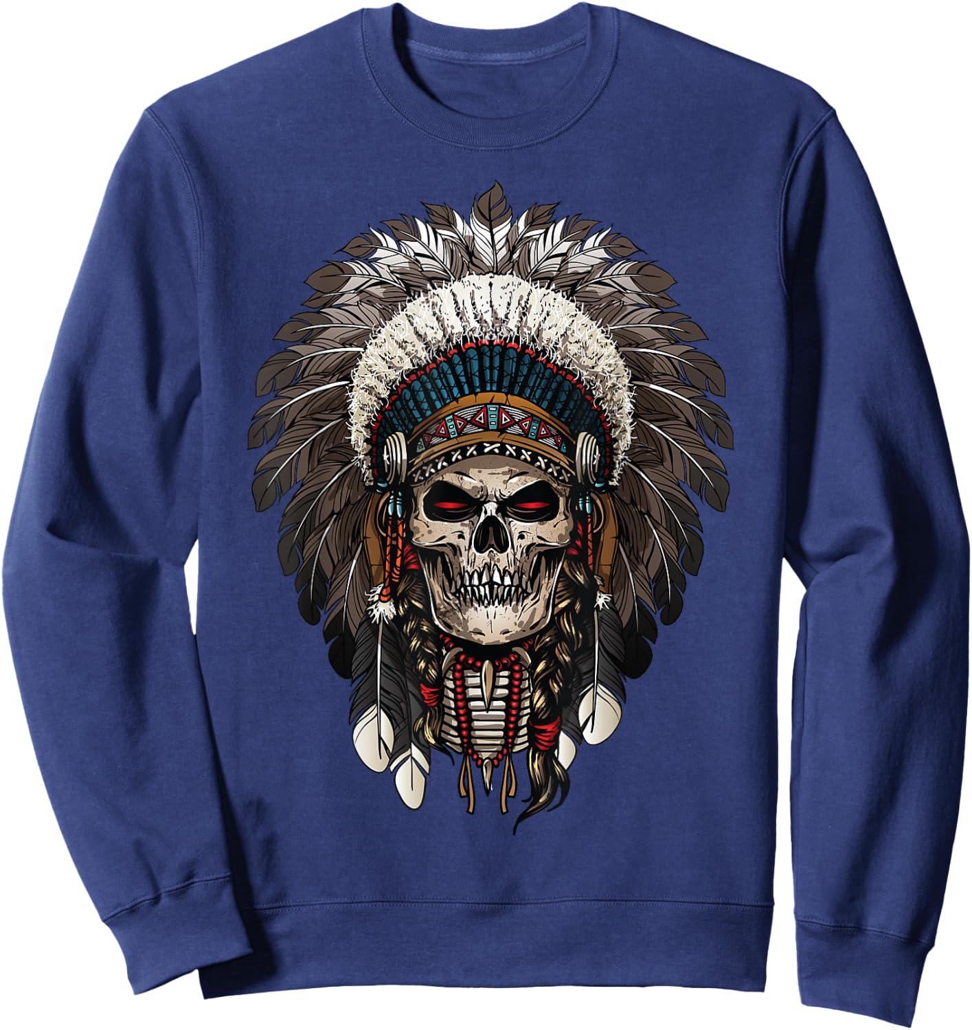 skull Chief Indian Tribal Headdre gifts for lover Indigenous Sweatshirt - Sweatshirt | Navy