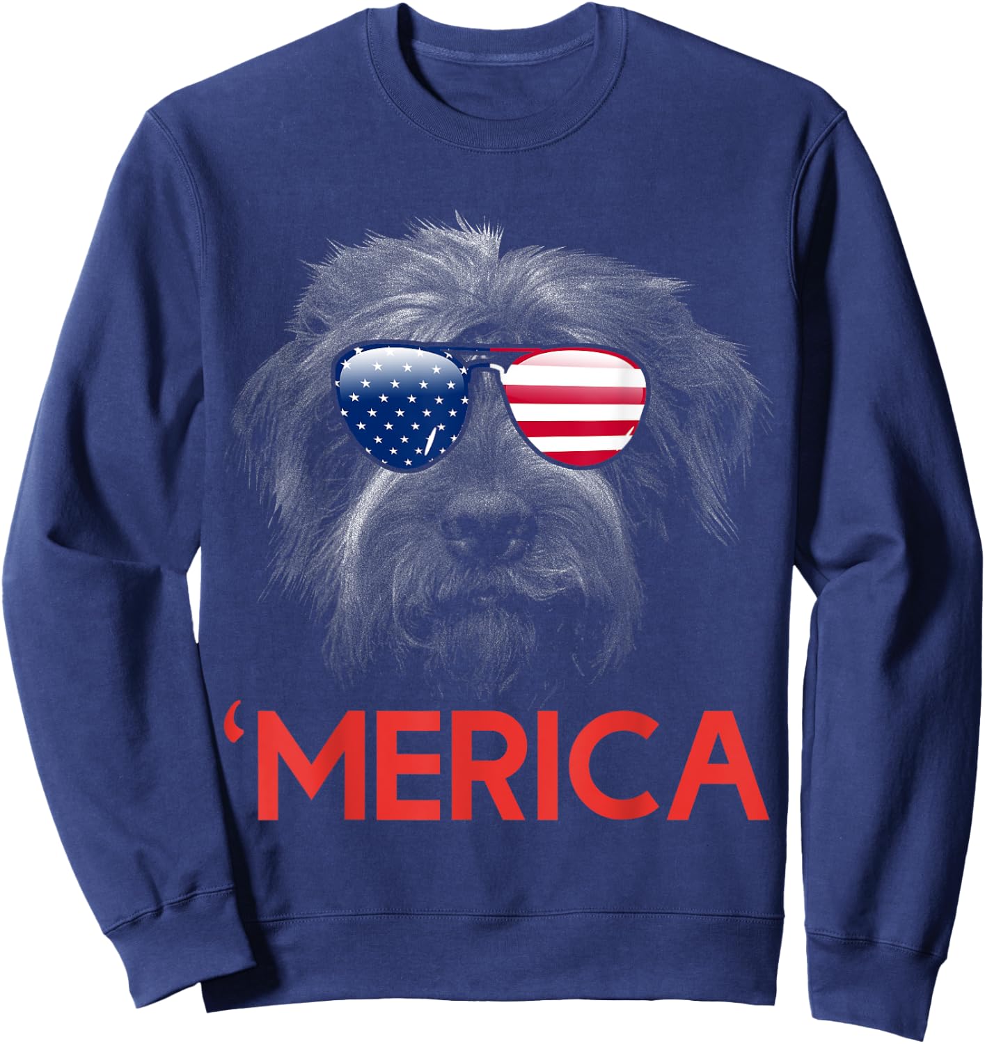 Merica Wirehaired pointing griffon American Flag Women Men Sweatshirt - Sweatshirt | Navy