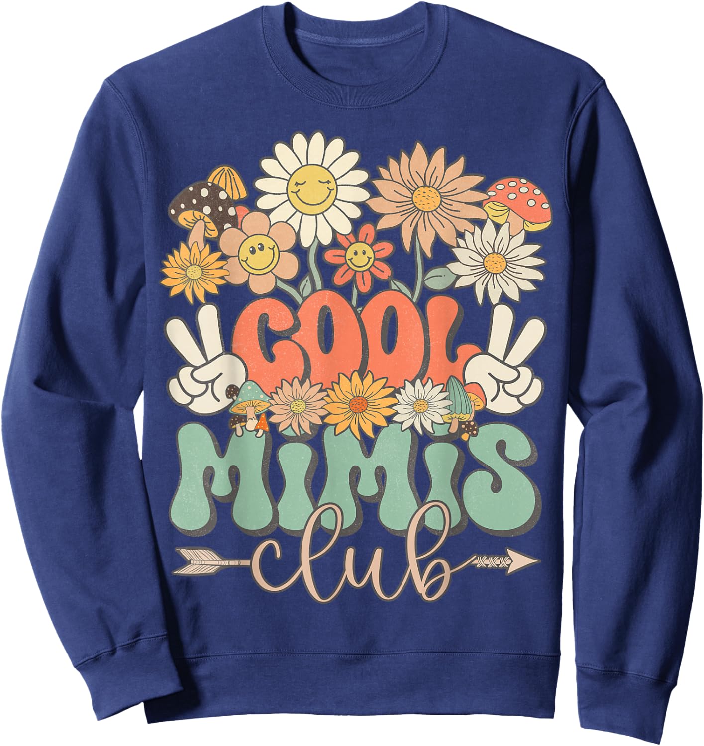 Cool Mimis Club Groovy Retro Floral Mimi Matching Family Sweatshirt - Sweatshirt | Navy