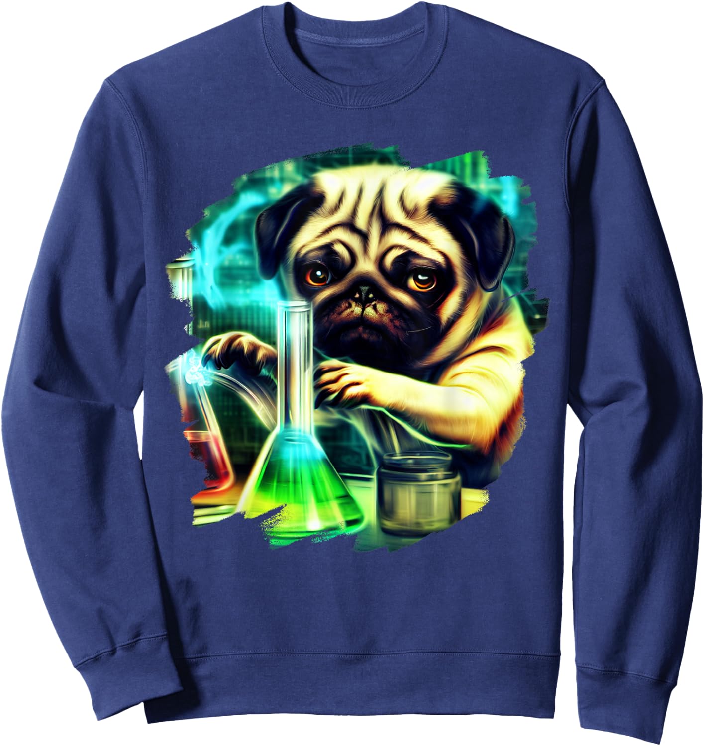 Pug Mad Scientist Dog Mixing Chemicals Chemistry Science Sweatshirt - Sweatshirt | Navy