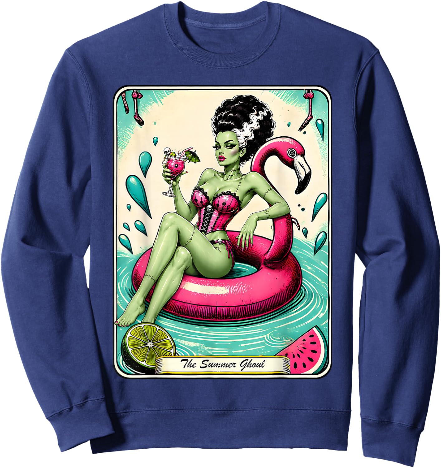 Spooky Summer Ghoul Summerween Goth Tarot Card Sweatshirt - Sweatshirt | Navy