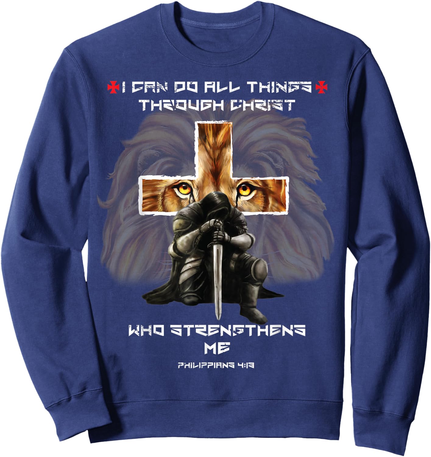 Philippians 4:13 Christian Verse Gift Lion Cross Men Husband Sweatshirt - Sweatshirt | Navy