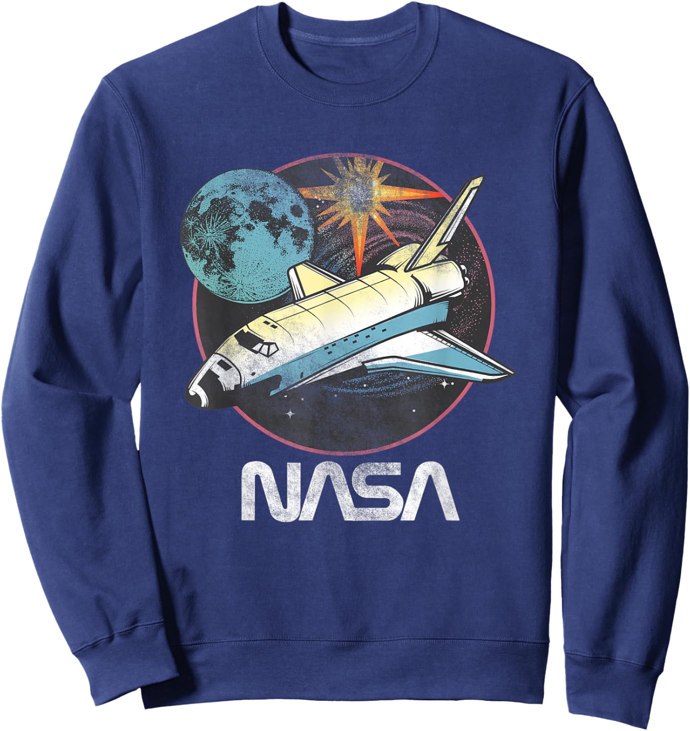 NASA Iconic Space Shuttle Blast Vintage Big Chest Poster Sweatshirt - Sweatshirt | Navy