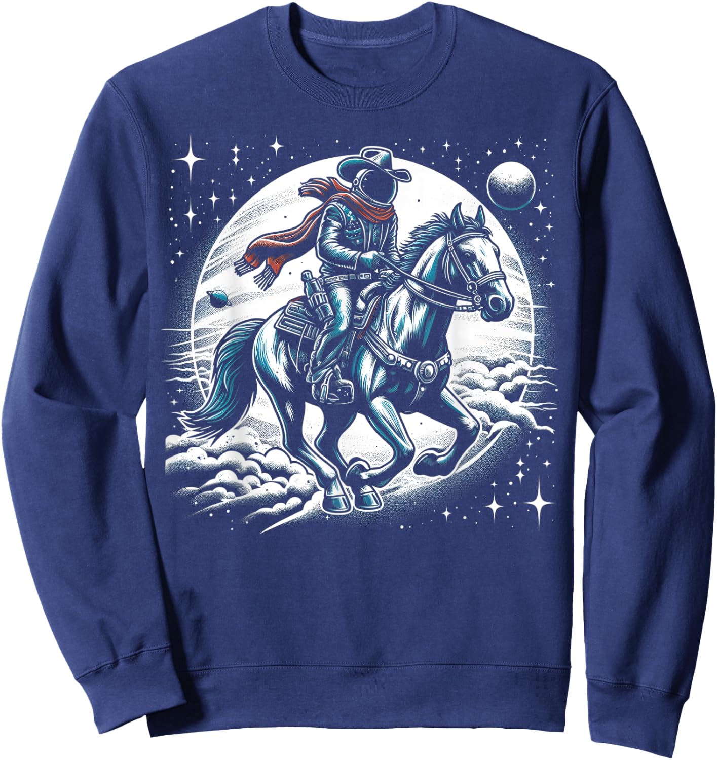 Astronaut Cowboy riding a horse on Space Halloween Sweatshirt - Sweatshirt | Navy