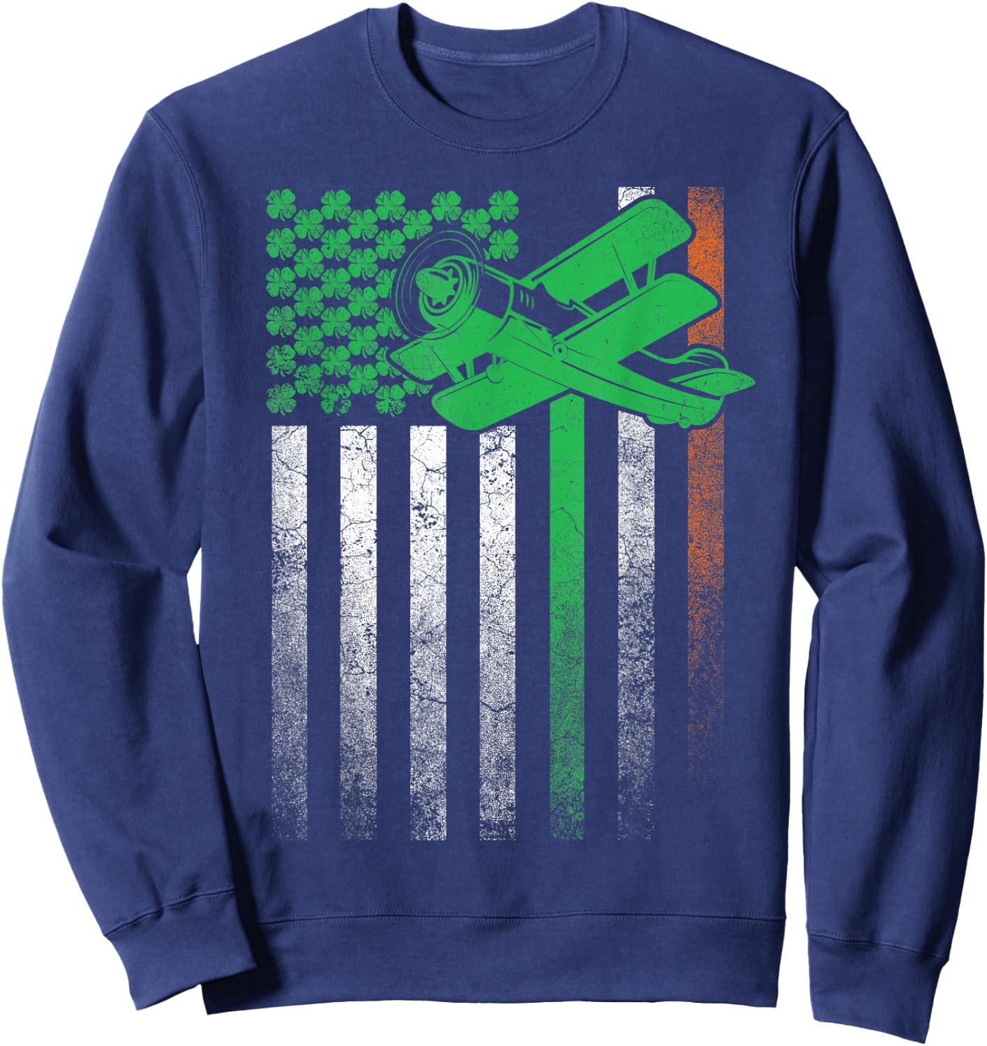 Pilot Airplane Irish American Flag St. Patrick's Day Flying Women Kids Men Sweatshirt - Sweatshirt | Navy