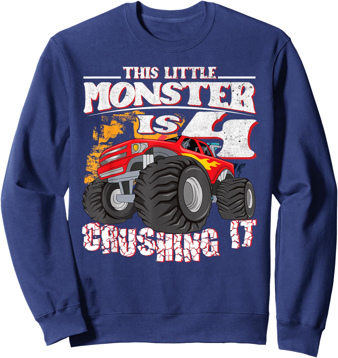 4th Birthday Kids This Little Monster Truck Sweatshirt - Sweatshirt | Navy