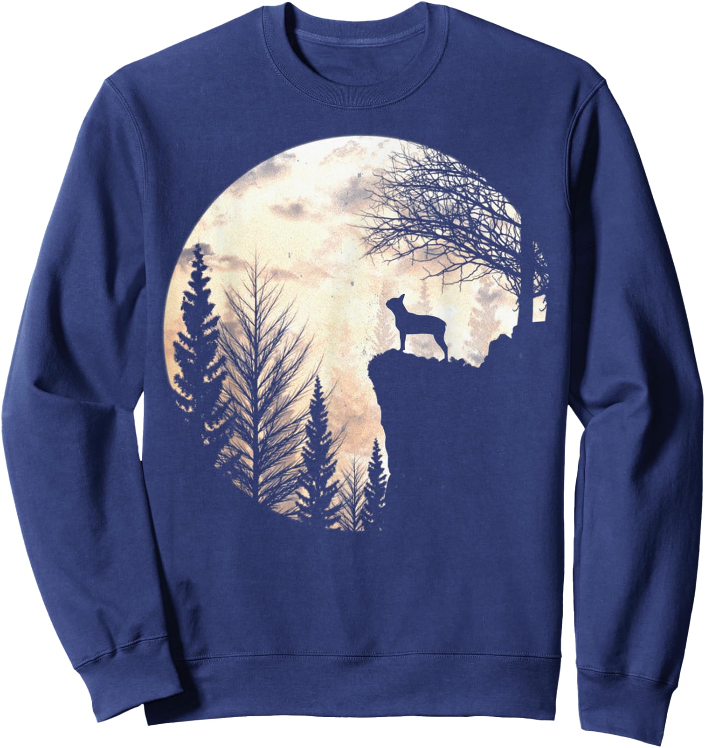 Funny Boston Terrier Dog Scary And Moon Halloween Costume Women Sweatshirt - Sweatshirt | Navy