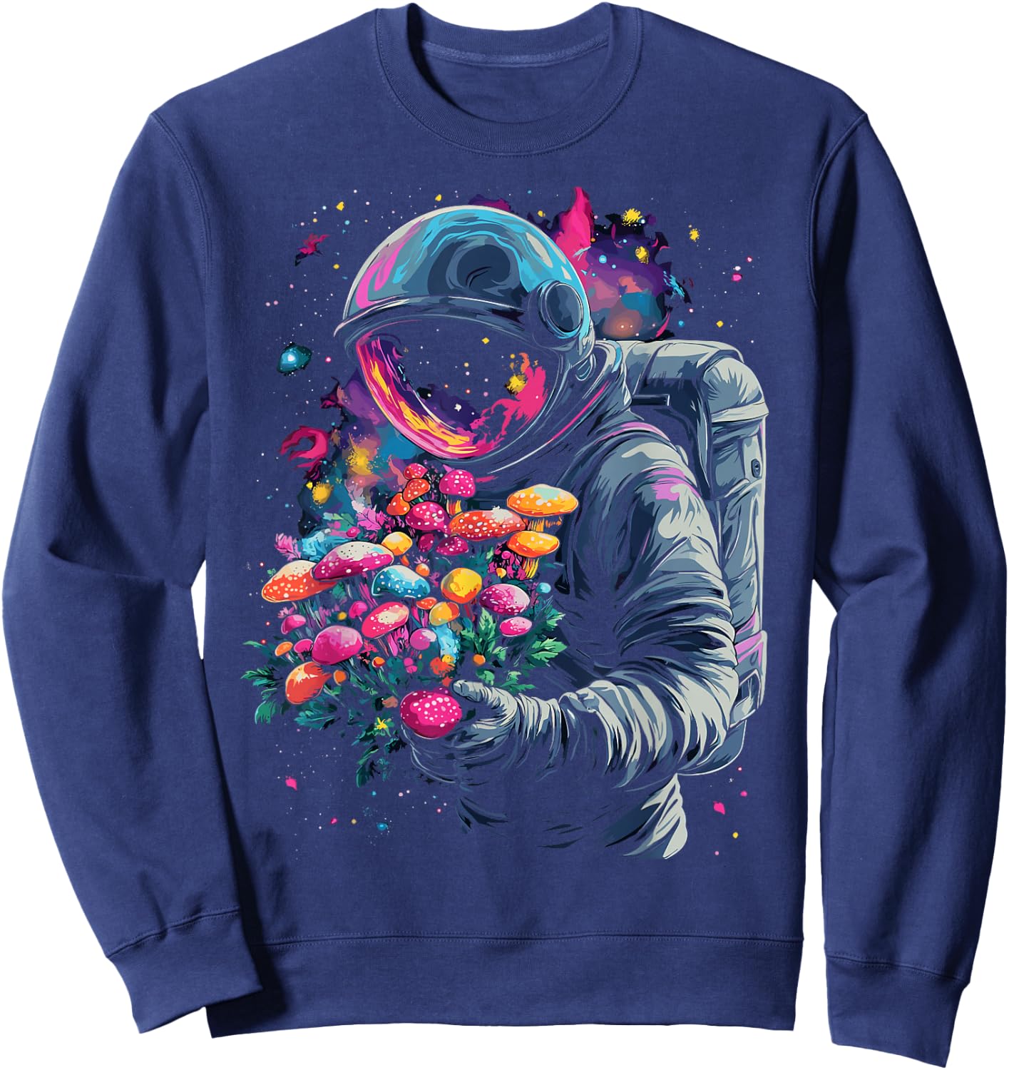 Trippy EDM Mushroom Astronaut Psychedelic Sweatshirt - Sweatshirt | Navy