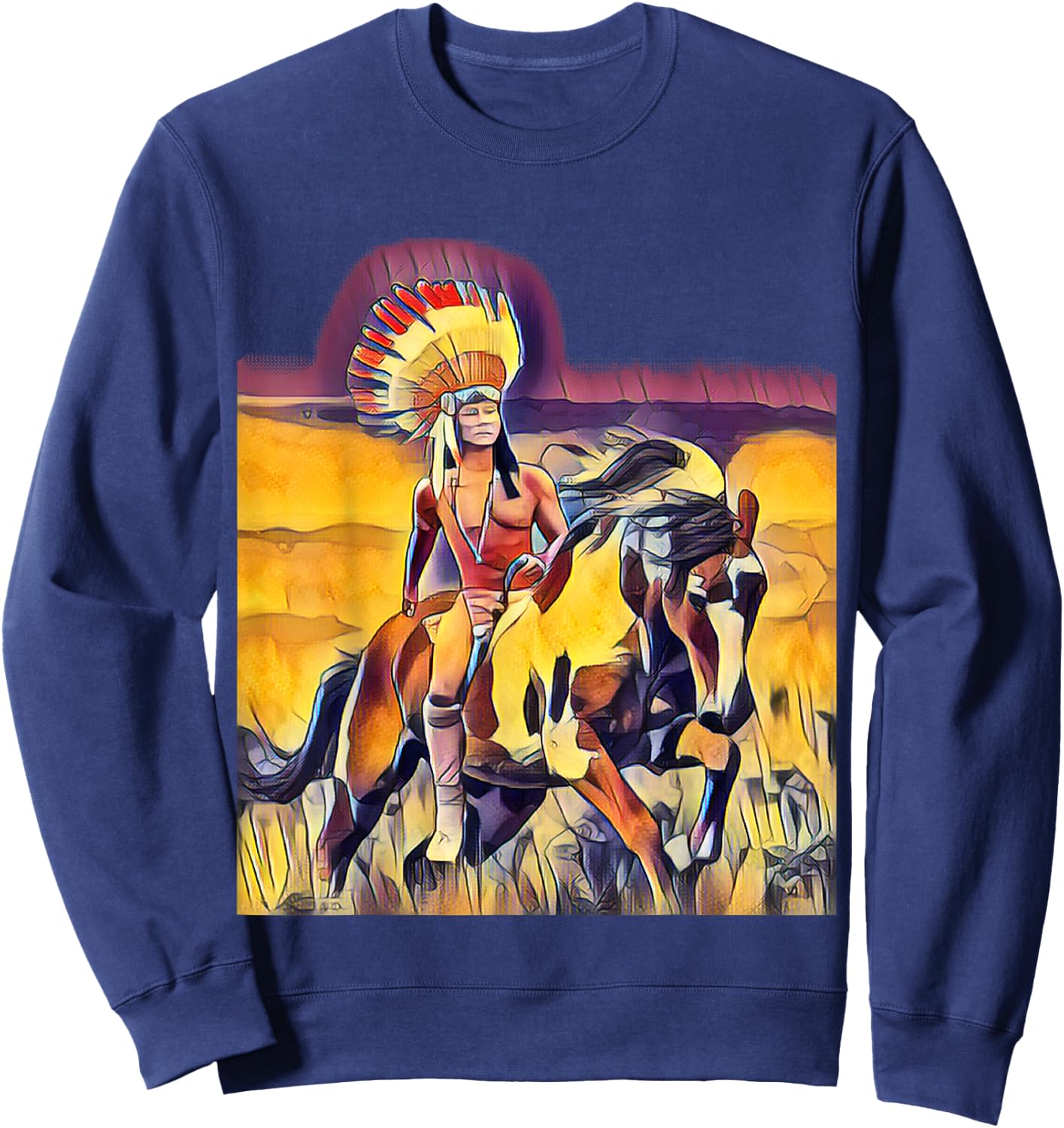 Native American Chief on a Horse Sweatshirt - Sweatshirt | Navy