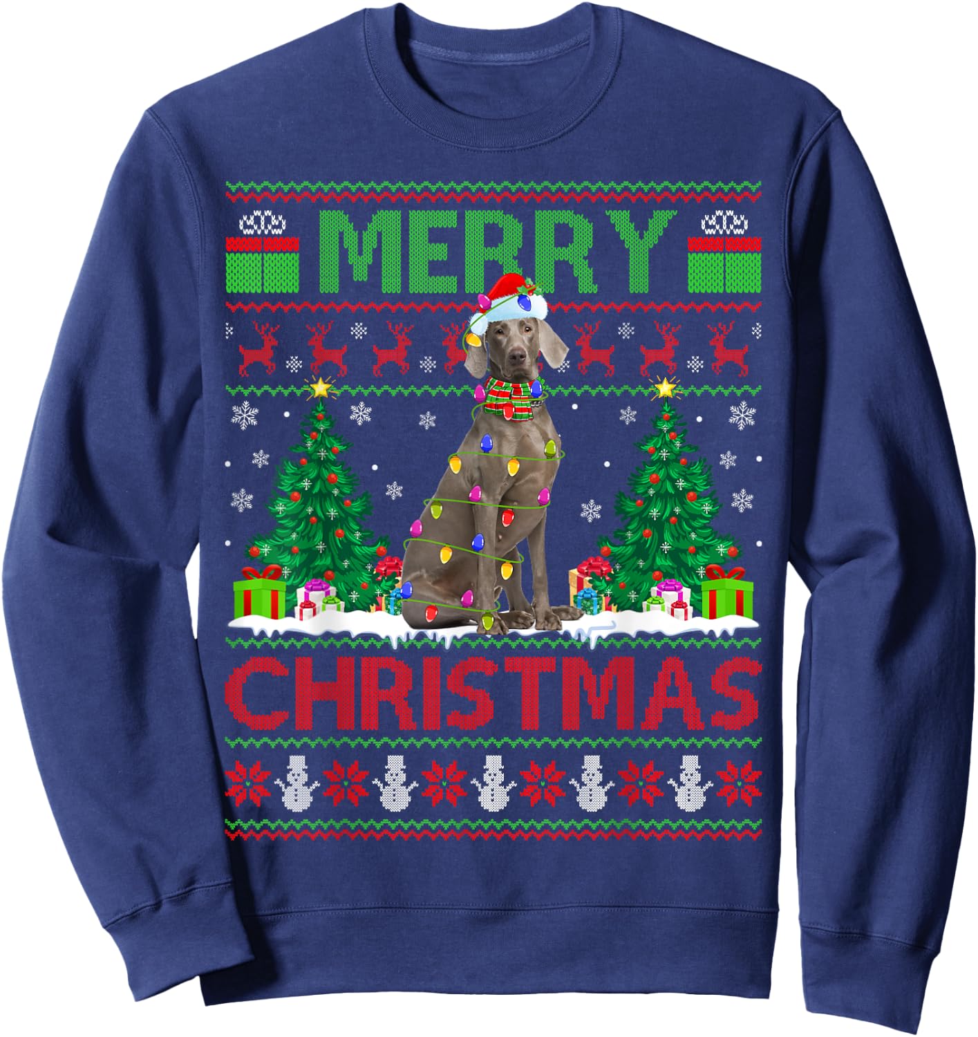 Weimaraner Dog Lover Xmas Lighting Ugly Weimaraner Christmas Women Kids Sweatshirt - Sweatshirt | Navy