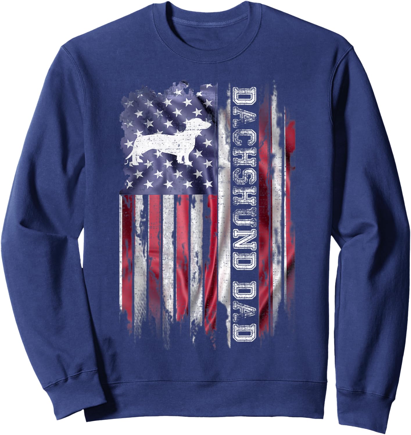 Vintage American Flag Proud Dachshund Dad Wiener Silhouette Sweatshirt - Sweatshirt | Navy