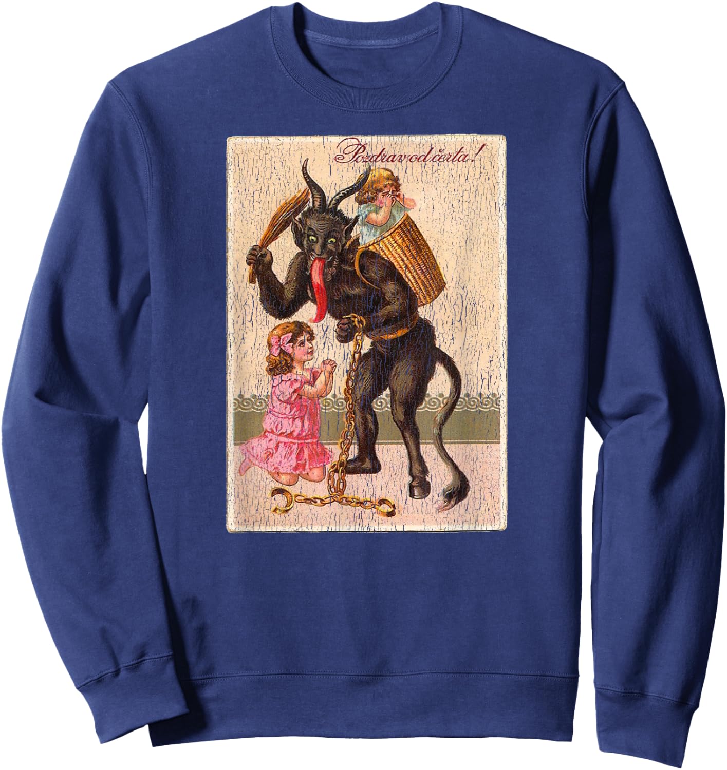 Horror Krampus Christmas Vintage Art Creepy Evil Santa Fun Sweatshirt - Sweatshirt | Navy