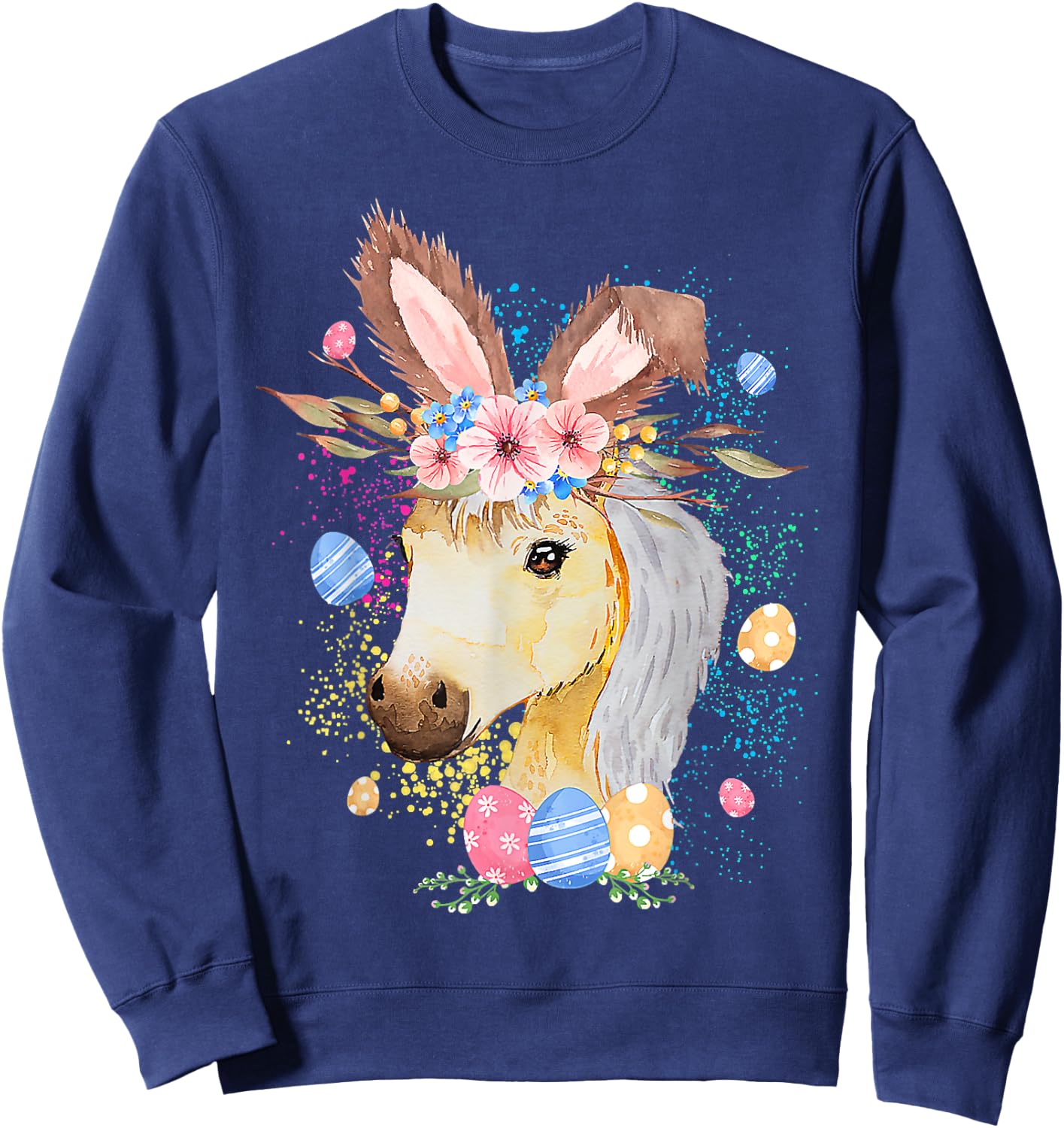 Happy Easter Bunny Horse funny Rabbit Women Kids Sweatshirt - Sweatshirt | Navy