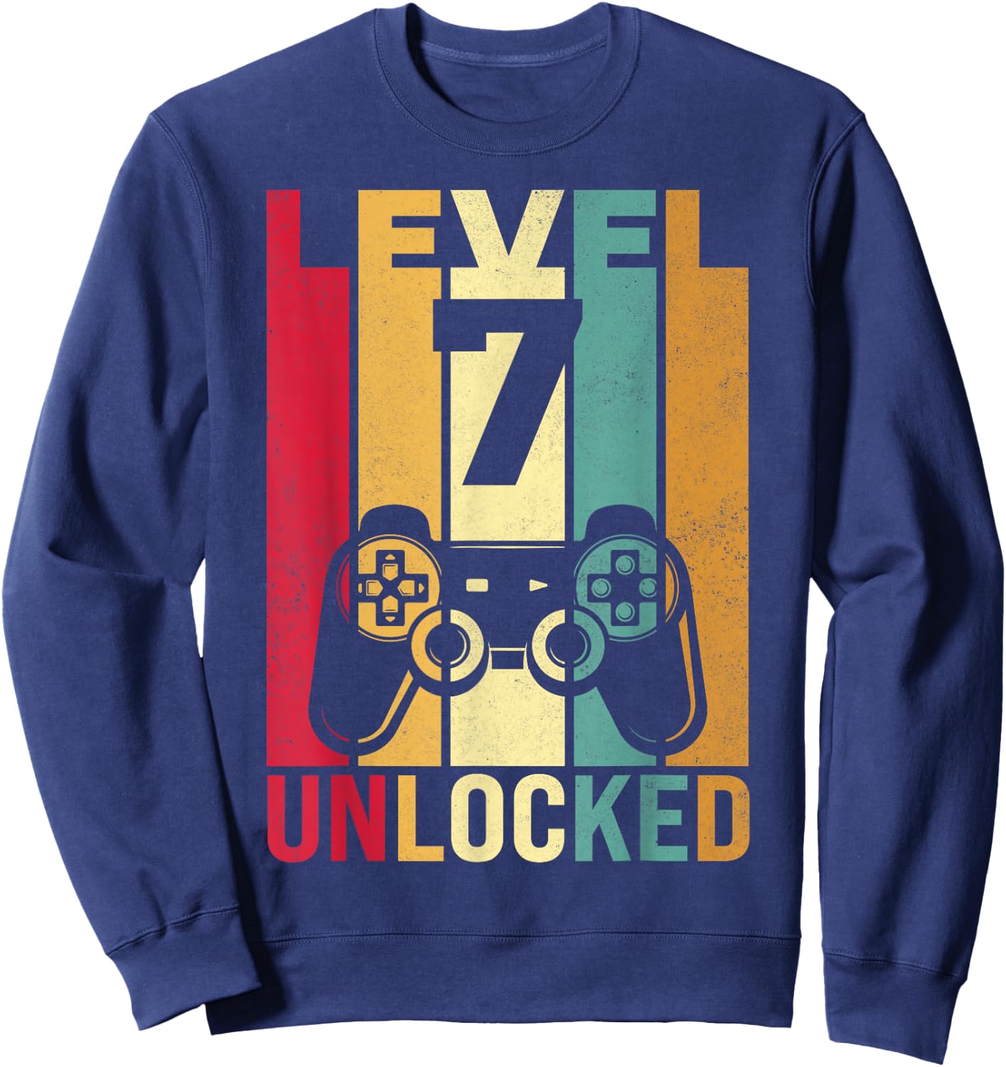 Seven 7yr 7 Birthday Boy Son Funny Gamer 7th Years Old Sweatshirt - Sweatshirt | Navy