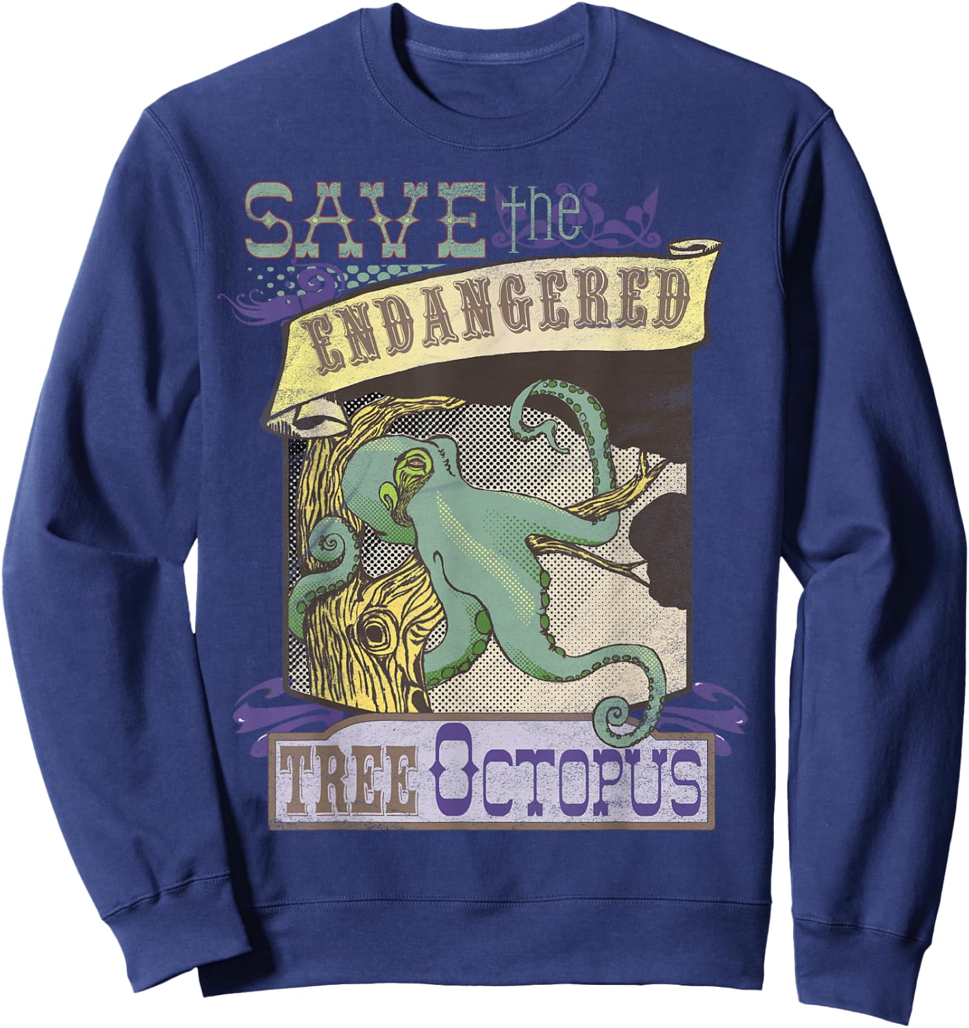 Tree Octopus Retro Women Men Youth Sweatshirt - Sweatshirt | Navy