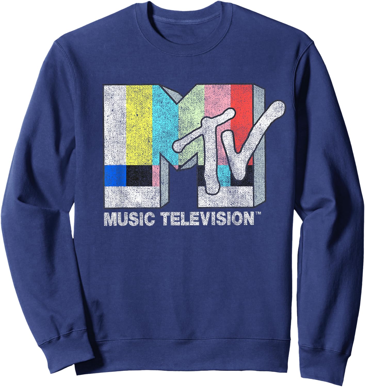 MTV Classic Fit Black - Vintage TV Signal Logo, 100% Cotton, Adult Short Sleeve Sweatshirt - Sweatshirt | Navy
