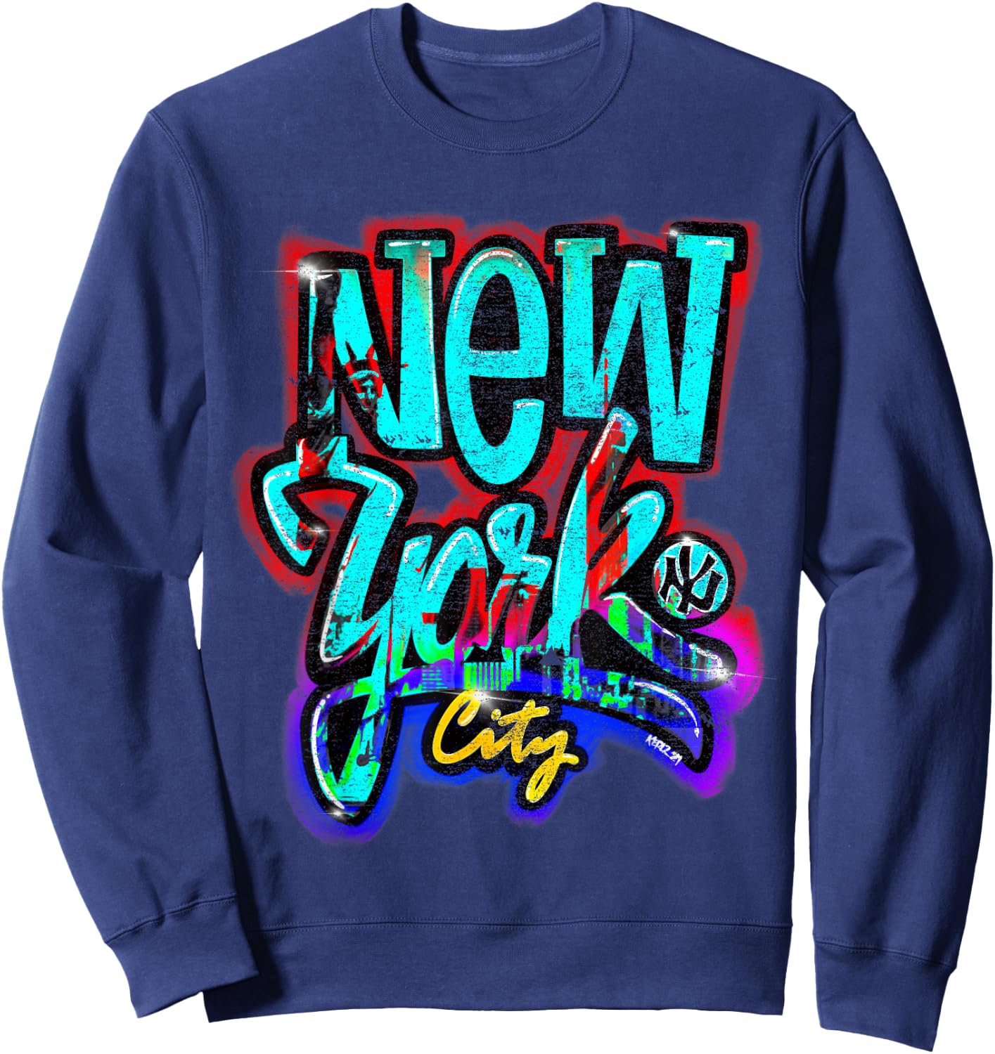 Urban Streetwear Graffiti-Style NYC - -Adults, Black, Small, Short Sleeve Sweatshirt - Sweatshirt | Navy