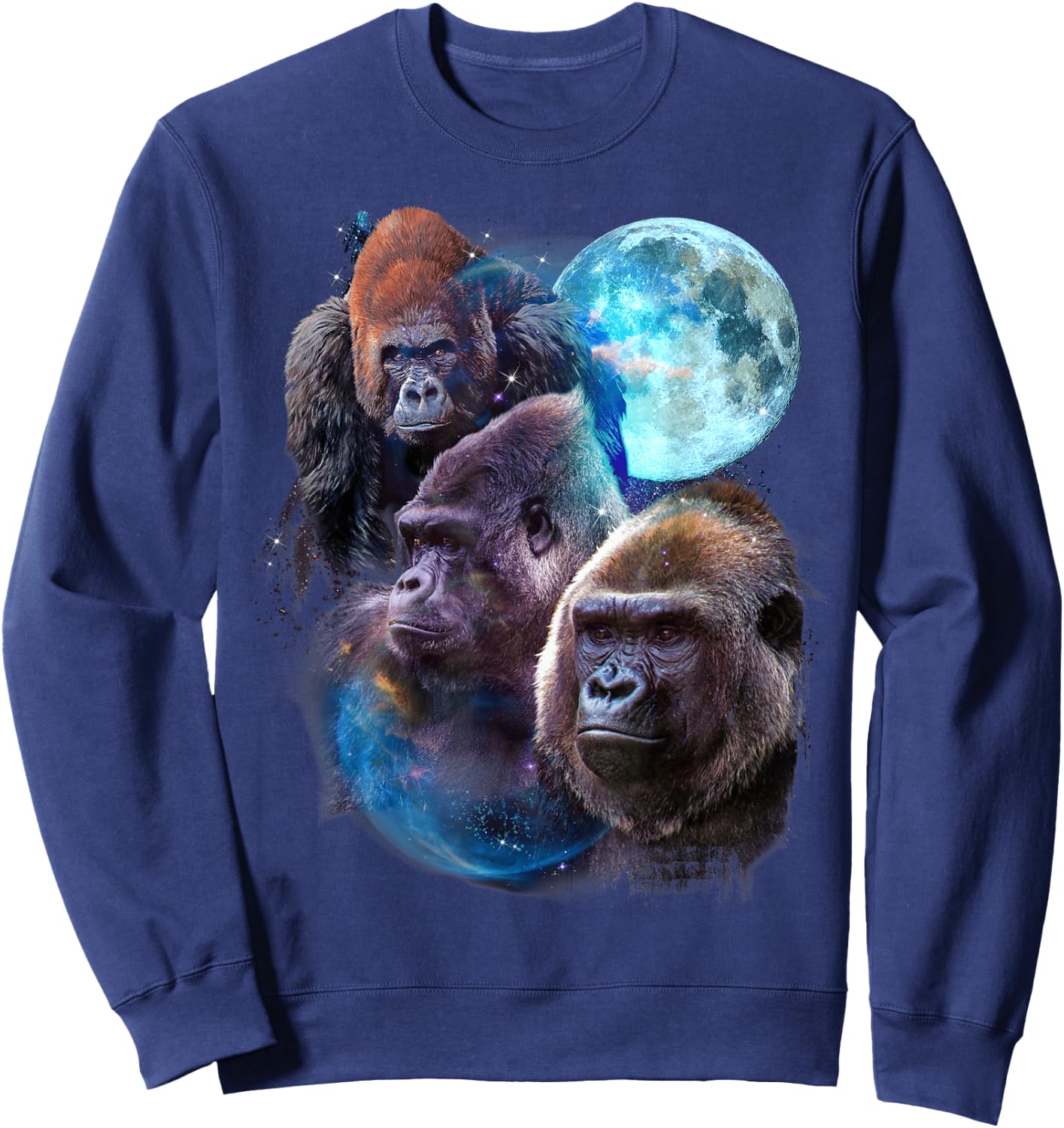 3 Moon Gorilla Funny Great Ape Art Cool Primate Animal Lover Sweatshirt - Sweatshirt | Navy