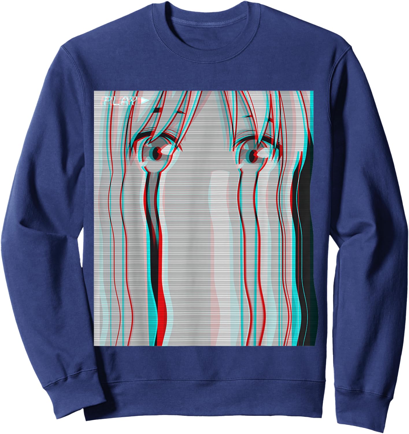 Vaporwave Aesthetic Sad Anime Girl Anime Eyes Eboy Egirl Sweatshirt - Sweatshirt | Navy