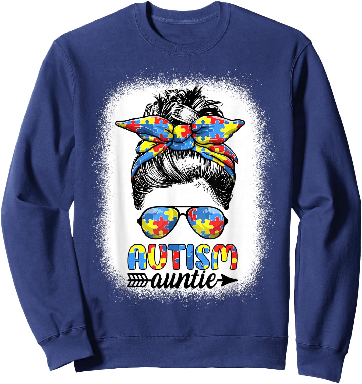 Autism Auntie Life - Messy Bun Autism Aunt Autism Awareness Sweatshirt - Sweatshirt | Navy