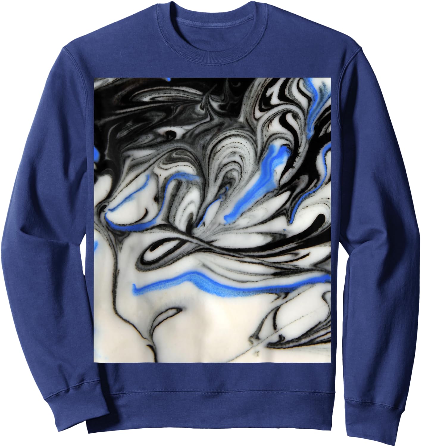 Black Blue & White Liquid Swirl Marble Spiral Trippy Marble Sweatshirt - Sweatshirt | Navy