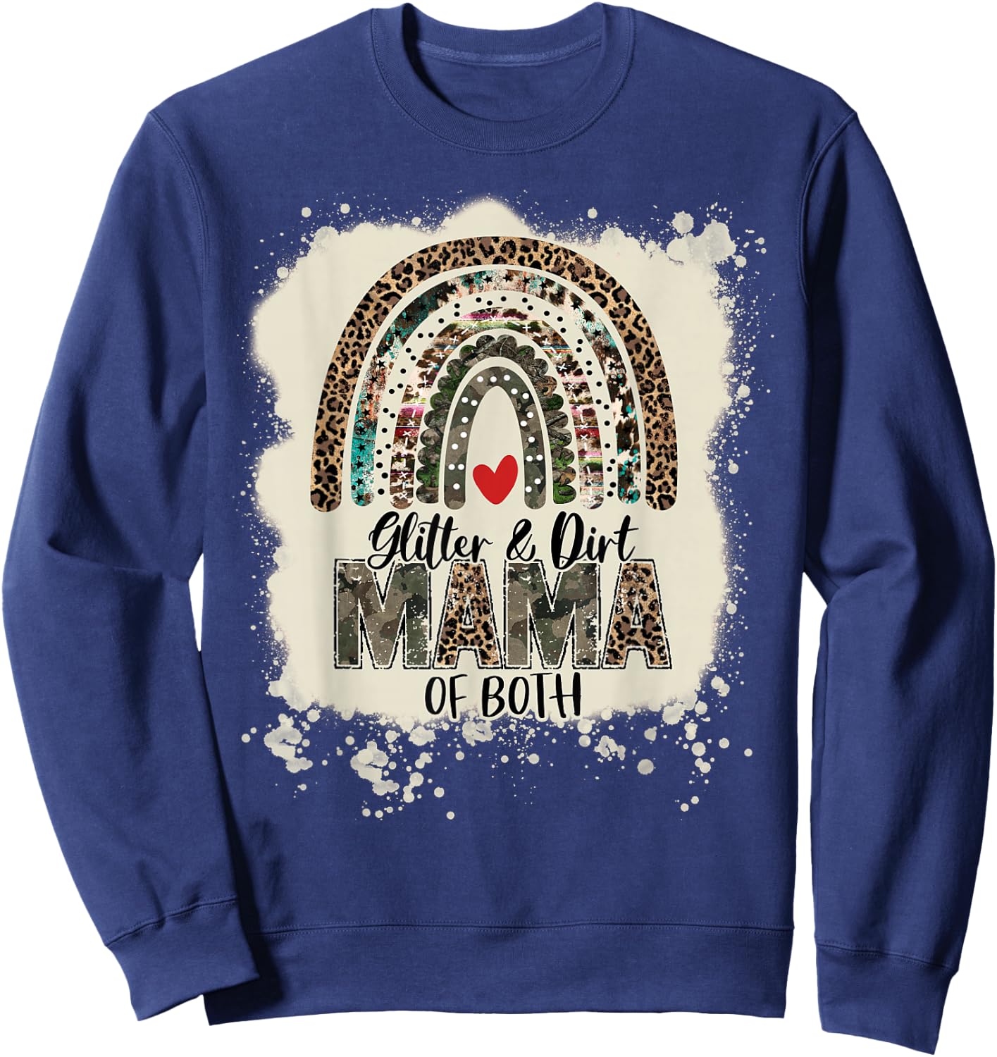 Glitter & Dirt Mama of Both Leopard Camo Rainbow Bleached Sweatshirt - Sweatshirt | Navy
