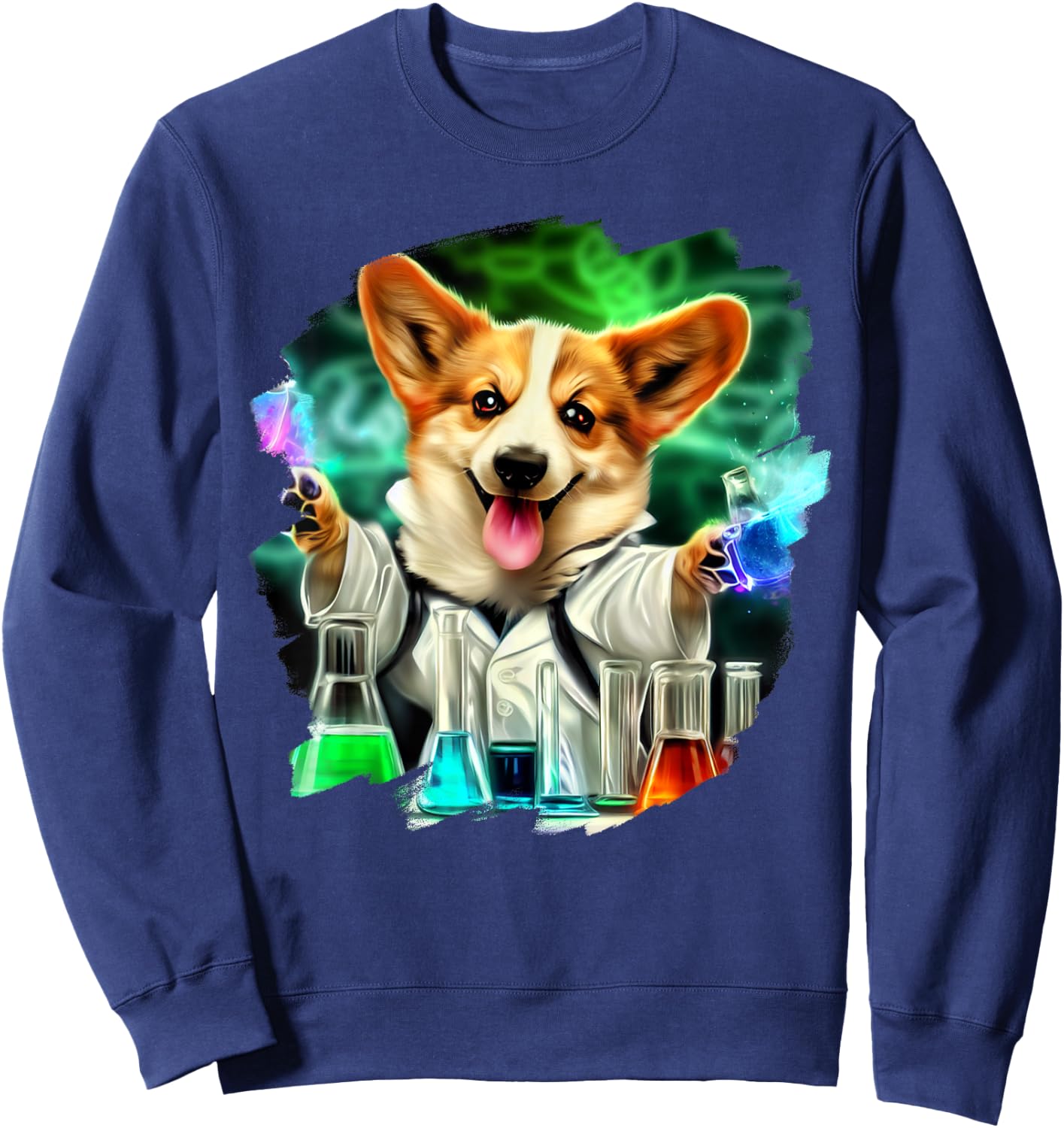 Corgi Mad Scientist Dog Mixing Chemicals Chemistry Science Sweatshirt - Sweatshirt | Navy