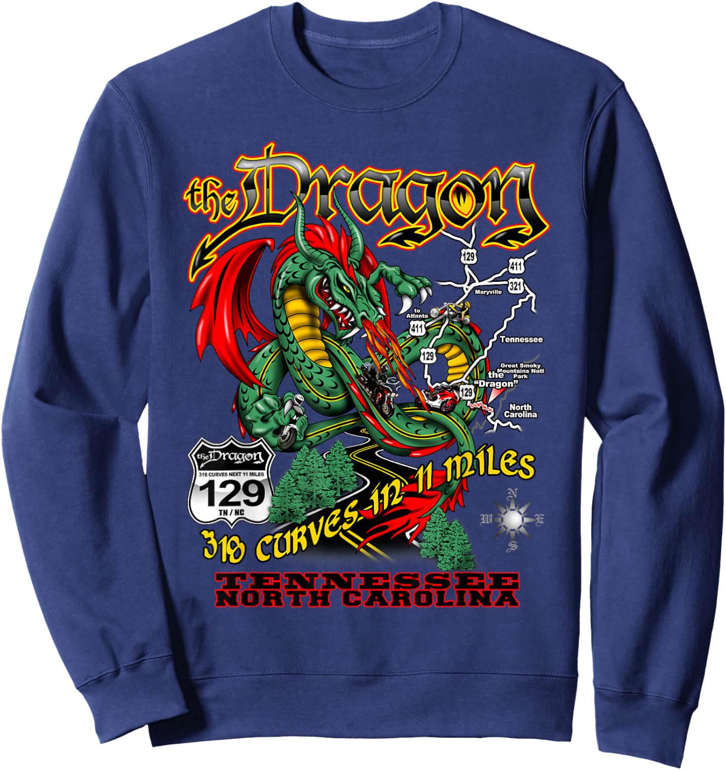 The Dragon 129 TN and NC USA 318 Curves 11 Miles Sweatshirt - Sweatshirt | Navy