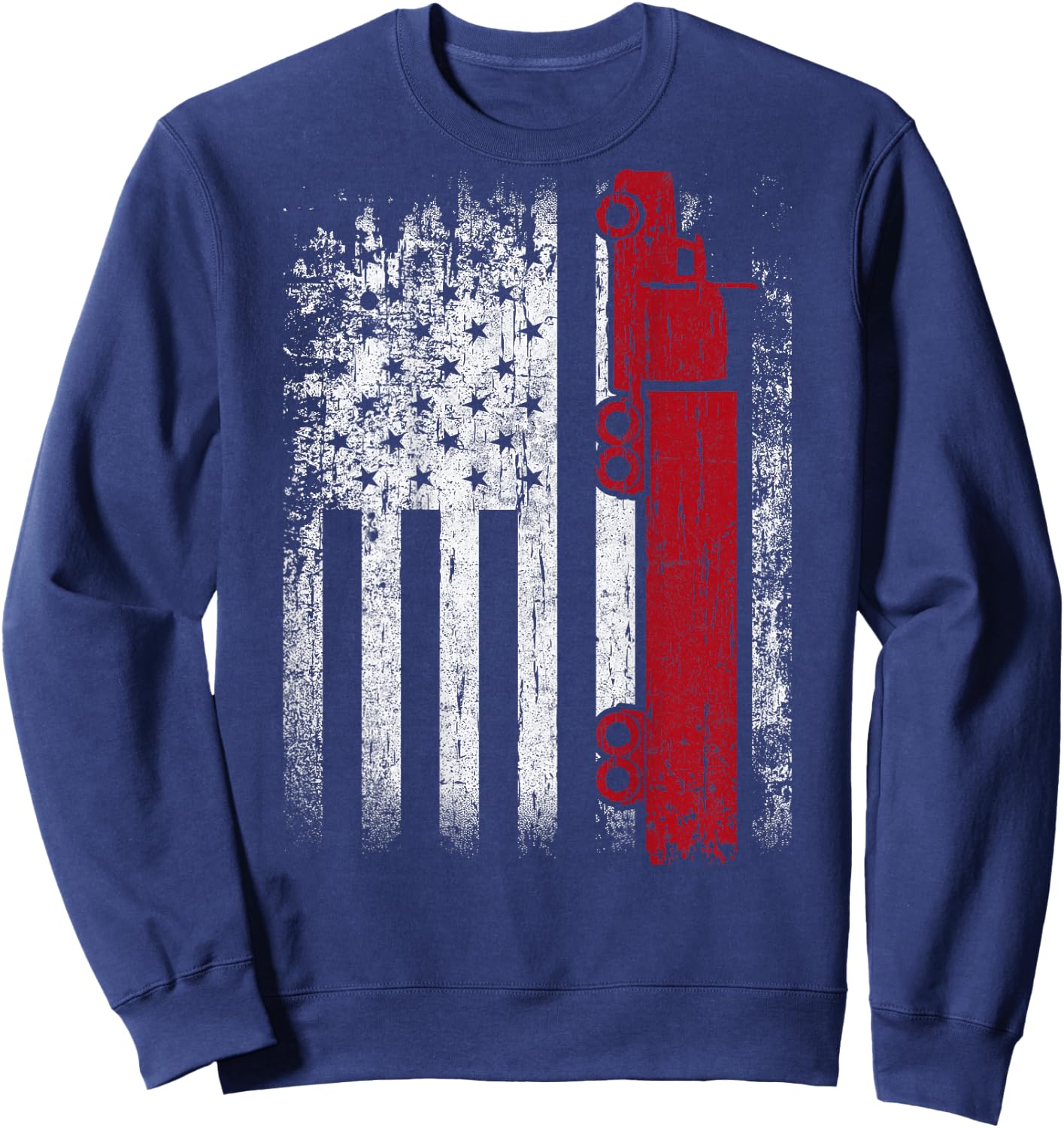 Distressed American Flag Truck Driver Design On Back Sweatshirt - Sweatshirt | Navy