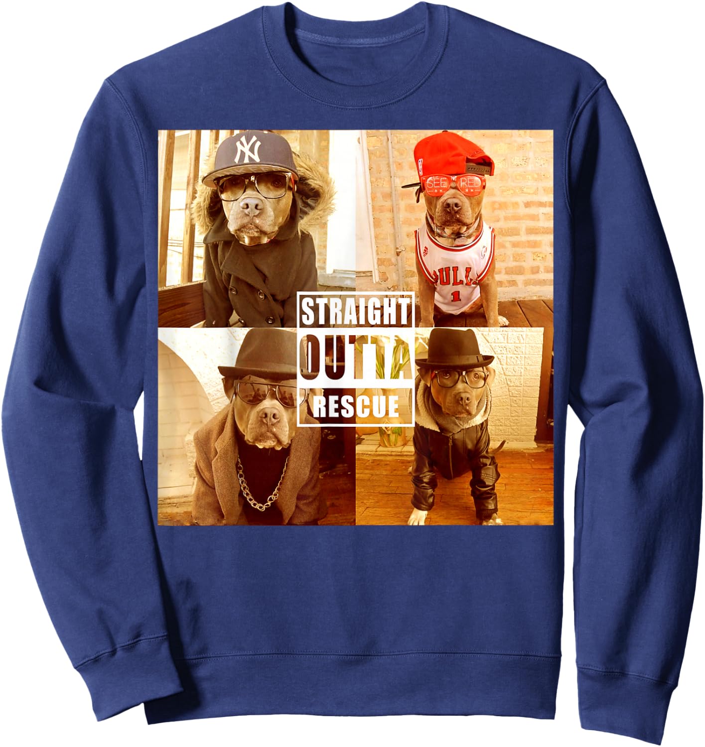 Pitbull Love Straight Outta Rescue Funny Pit Bull Sweatshirt - Sweatshirt | Navy
