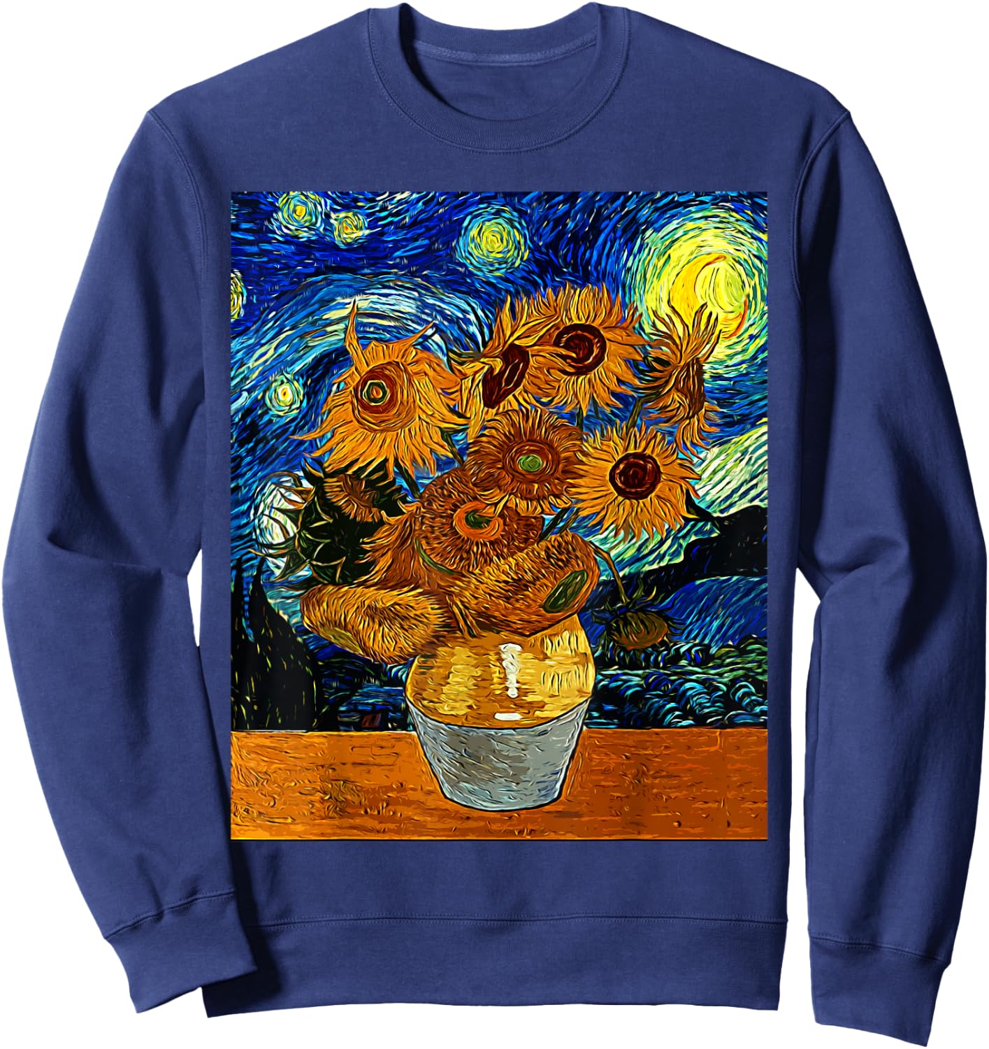 Vincent van Gogh Starry Night Sunflower Art Famous Painting Sweatshirt - Sweatshirt | Navy