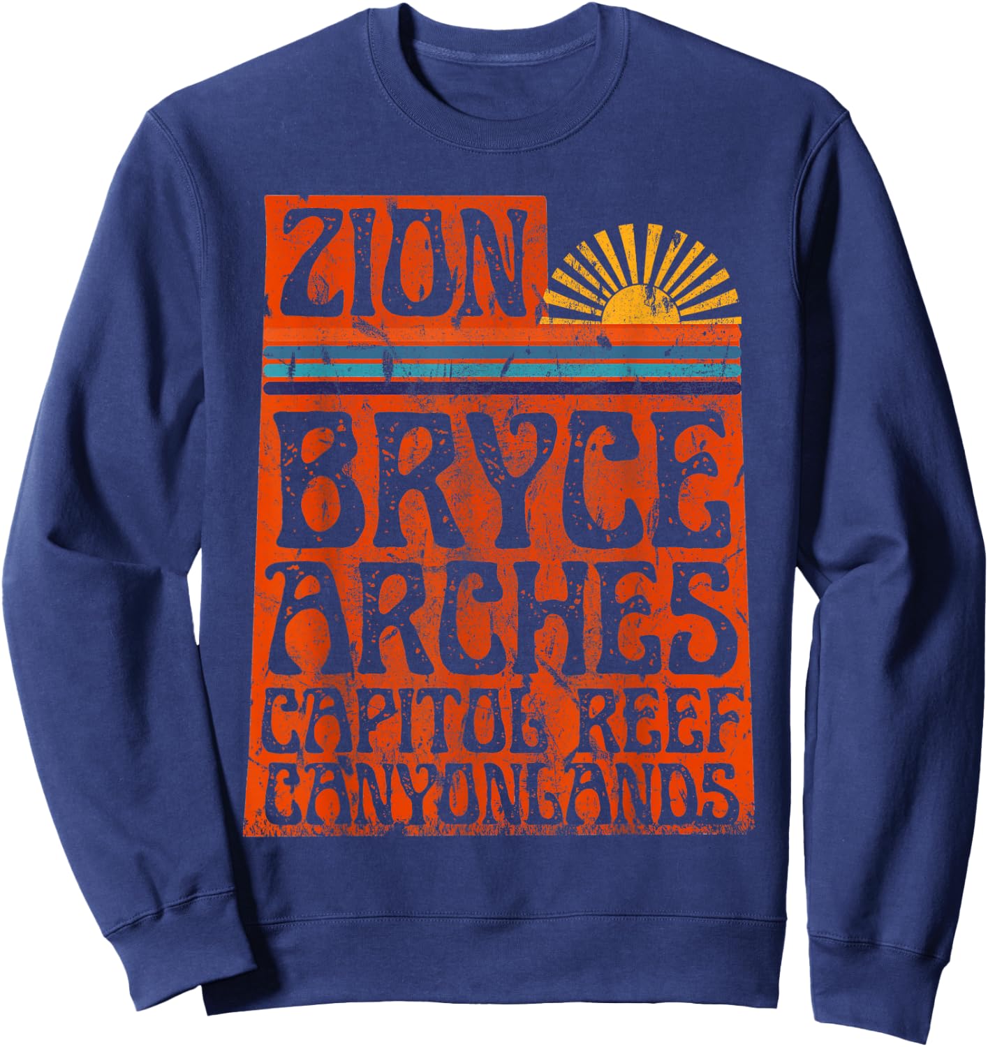 Utah National Parks Zion Arches Bryce Canyonlands State Map Sweatshirt - Sweatshirt | Navy