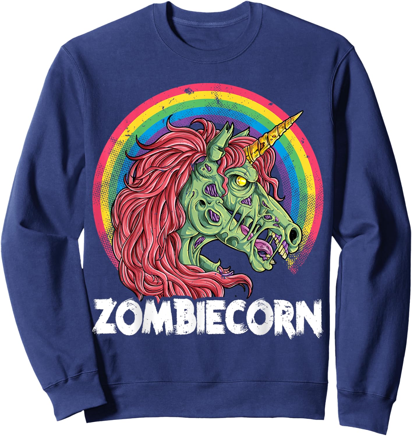 Zombiecorn Zombie Unicorn Halloween Women Girls Rainbow Sweatshirt - Sweatshirt | Navy