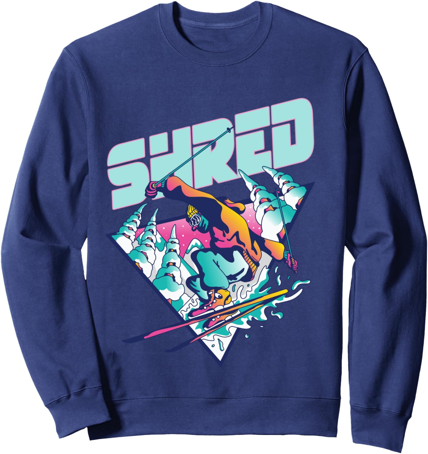 Shred Shirt Vintage Freestyle Ski 80s Costume Retro Skiing Sweatshirt - Sweatshirt | Navy