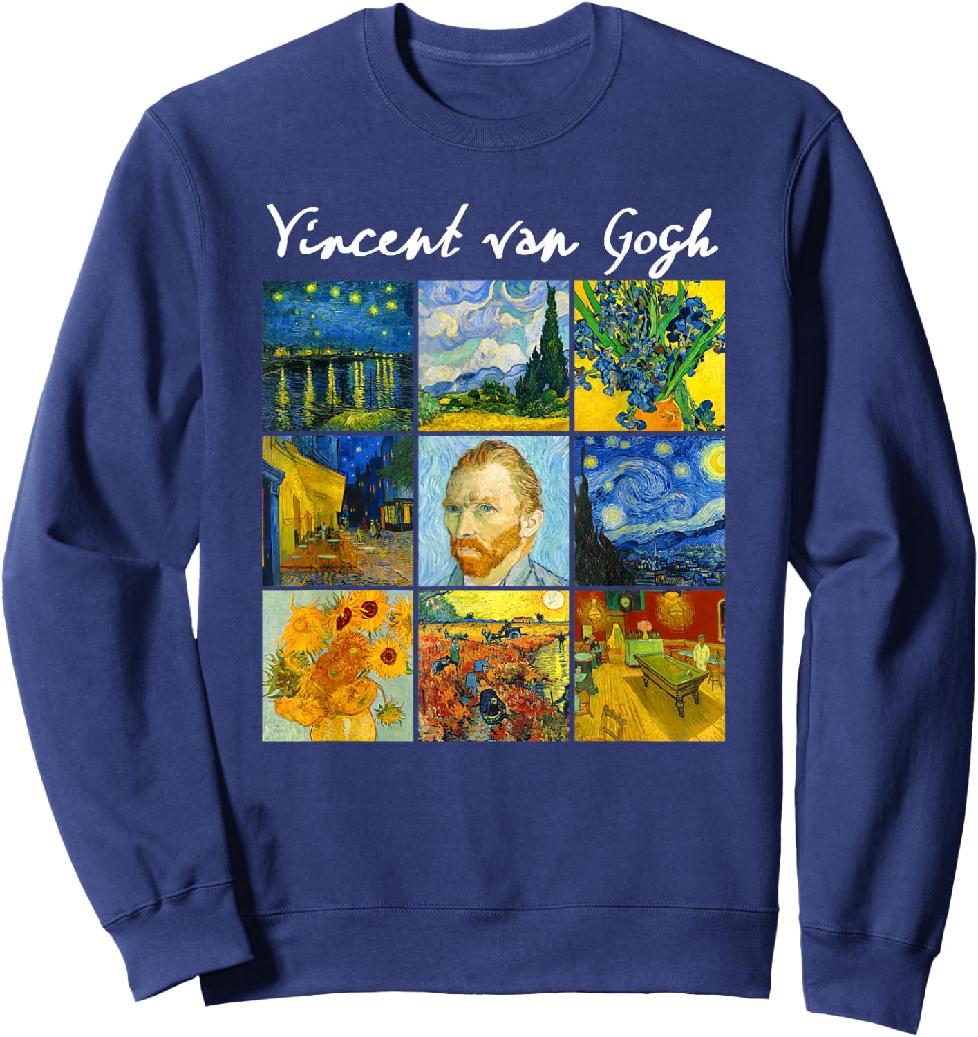 Famous Van Gogh Paintings Art Starry Night Flowers Portrait Sweatshirt - Sweatshirt | Navy
