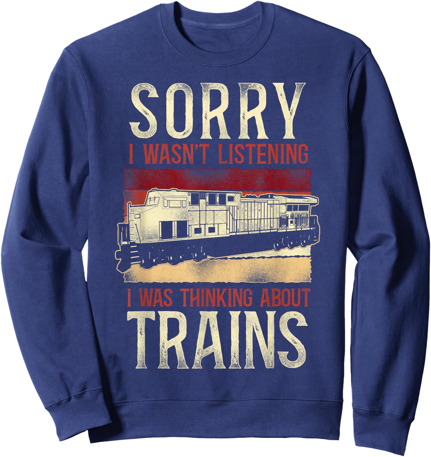 Freight Diesel Train Driver Trainspotting Locomotive Vintage Sweatshirt - Sweatshirt | Navy