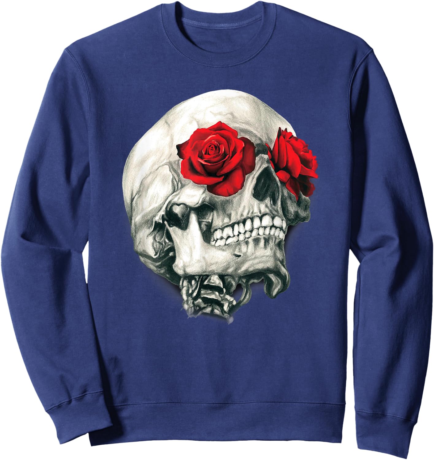 Skull Roses Shirt Cool Skulls Flowers Rockers Gift Sweatshirt - Sweatshirt | Navy