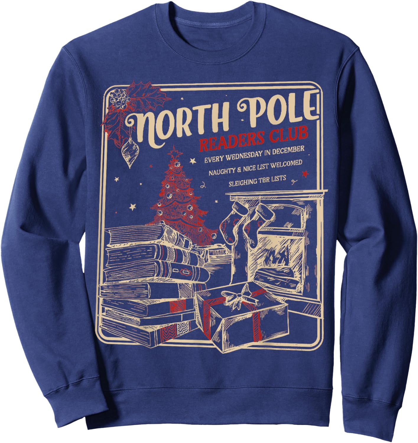 North Pole Readers Club, Bookish Xmas, Santa Book Reading Sweatshirt - Sweatshirt | Navy