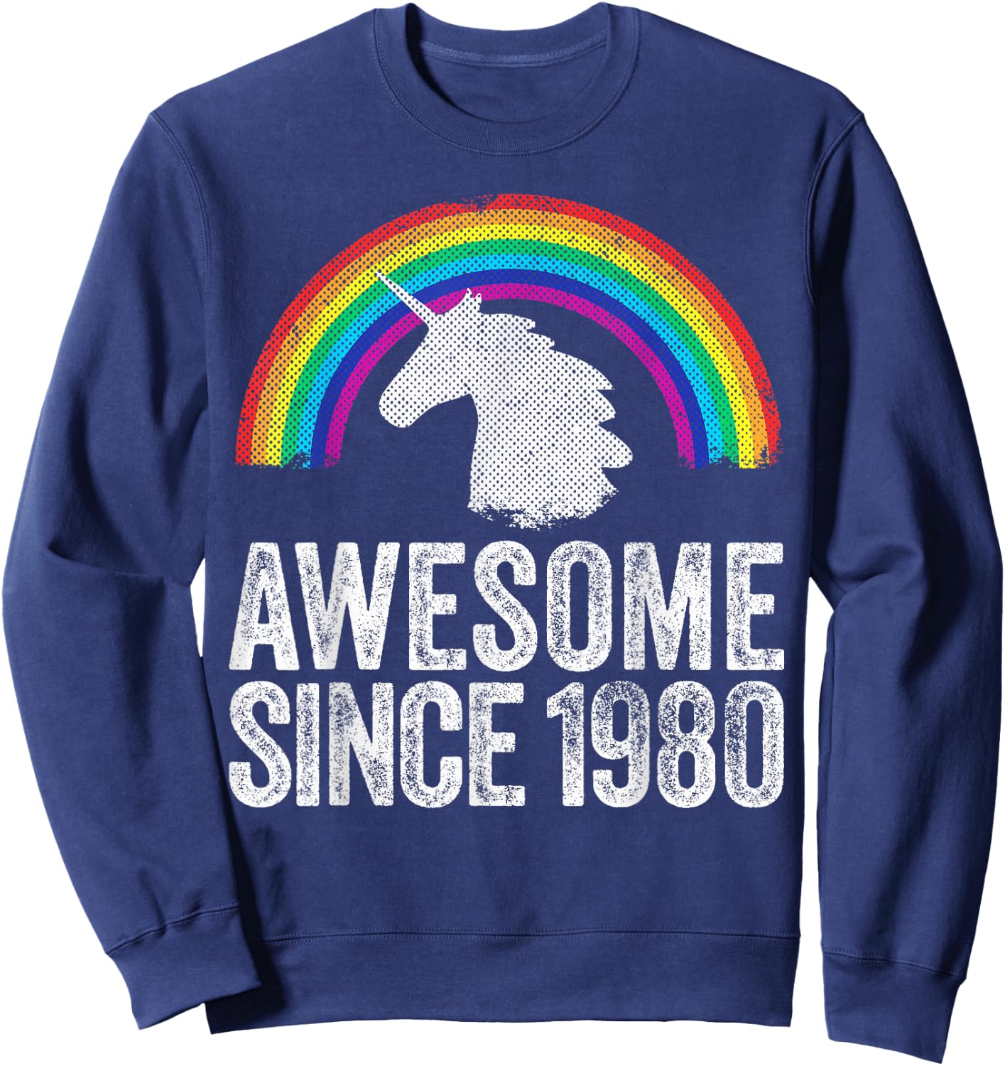 1980 43rd Birthday Gift Unicorn Rainbow 43 Years Old Women Sweatshirt - Sweatshirt | Navy