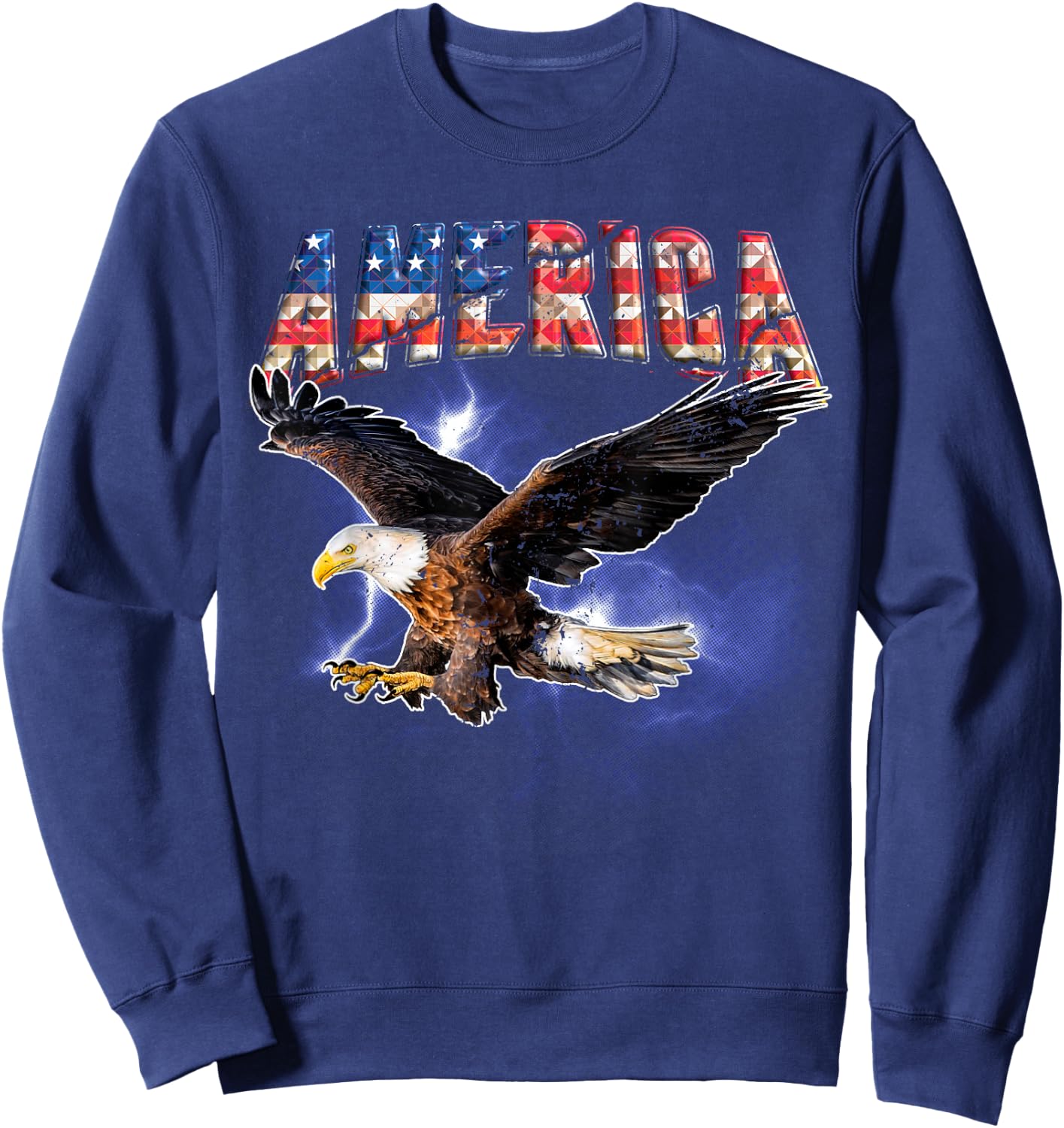 USA Flag America Font Eagle Flashes Small Sweatshirt - Sweatshirt | Navy