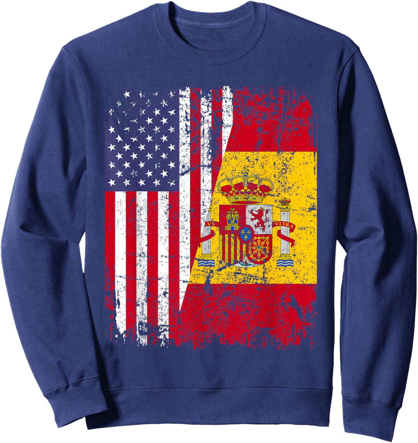 Spanish Roots | Half American Flag | USA Spain Flag Sweatshirt - Sweatshirt | Navy