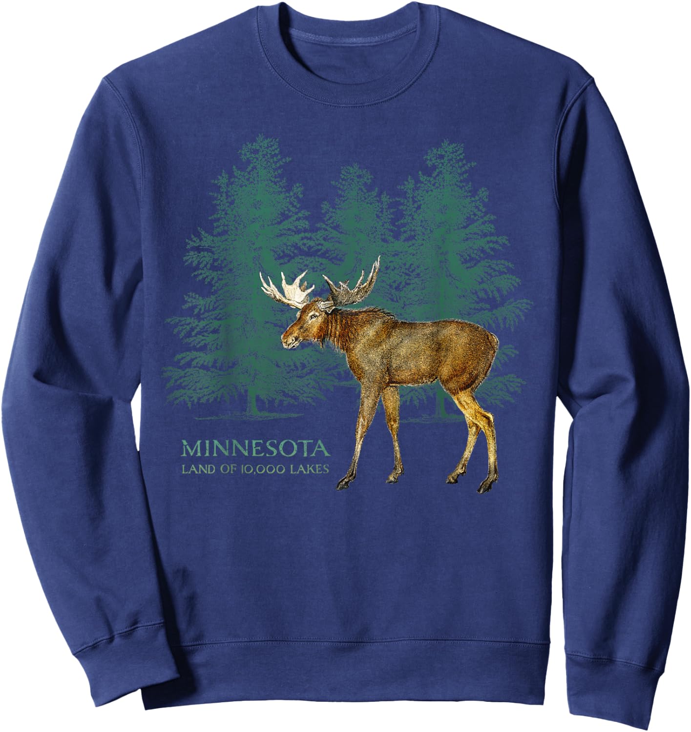 Minnesota Land of 10,000 Lakes Vintage Moose Tree Silhouette Sweatshirt - Sweatshirt | Navy
