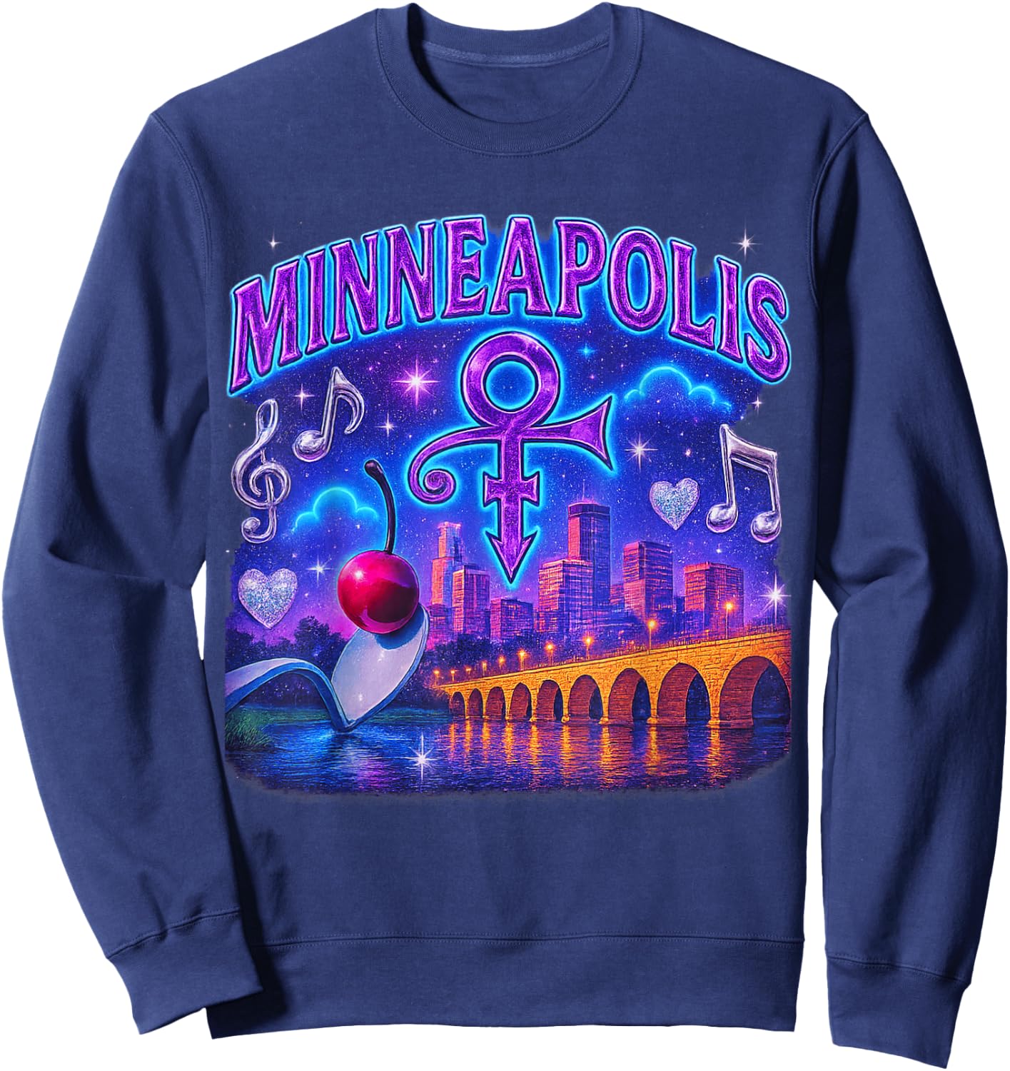 Minneapolis Retro Bootleg Skyline Spoonbridge Artwork Sweatshirt - Sweatshirt | Navy