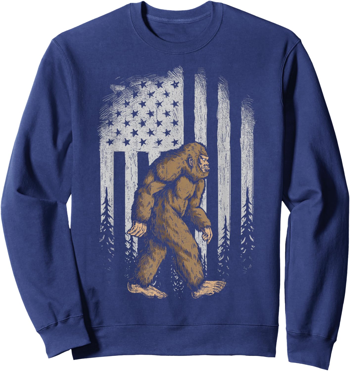 Bigfoot American Flag 4th of July Retro Vintage Sasquatch Sweatshirt - Sweatshirt | Navy
