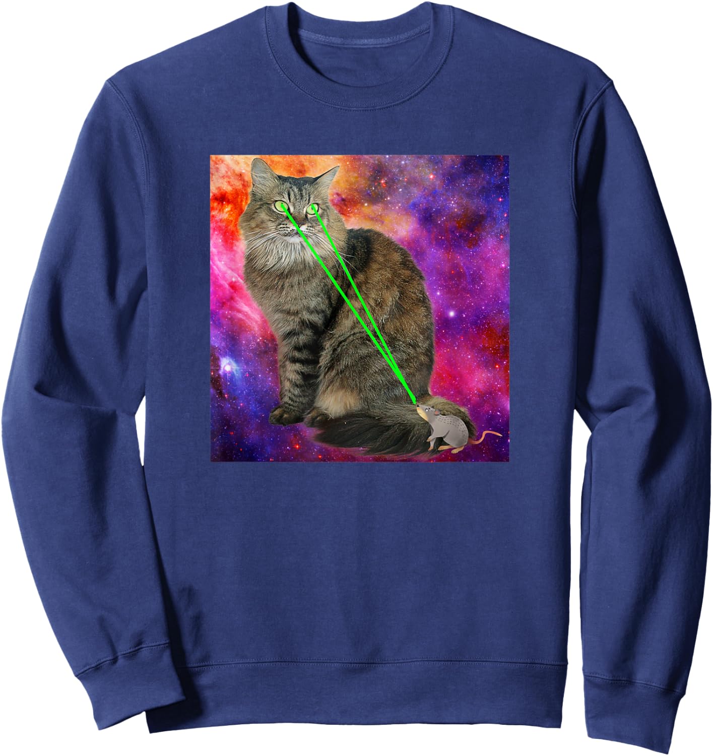 Cute Kitty Cat With Laser Beam Eyes Galaxy Background Men Women Sweatshirt - Sweatshirt | Navy