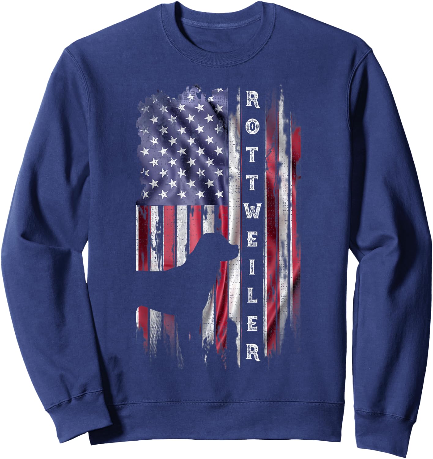 Vintage USA Flag Rottweiler Dog Rottie Lover Silhouette Sweatshirt - Sweatshirt | Navy