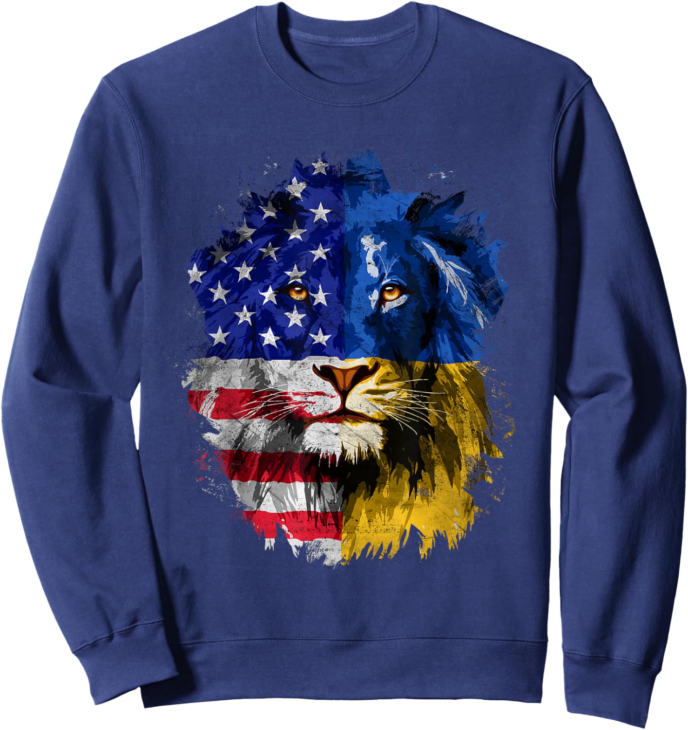 Ukrainian American Flag Ukraine Lion Face USA Ukraine Flag Sweatshirt - Sweatshirt | Navy